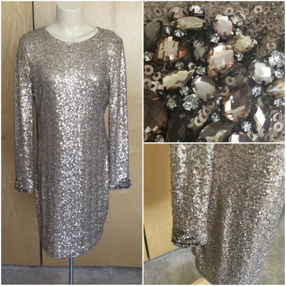 Cowl-sequin-embellished long-sleeved dress888 - Picture 2 of 9